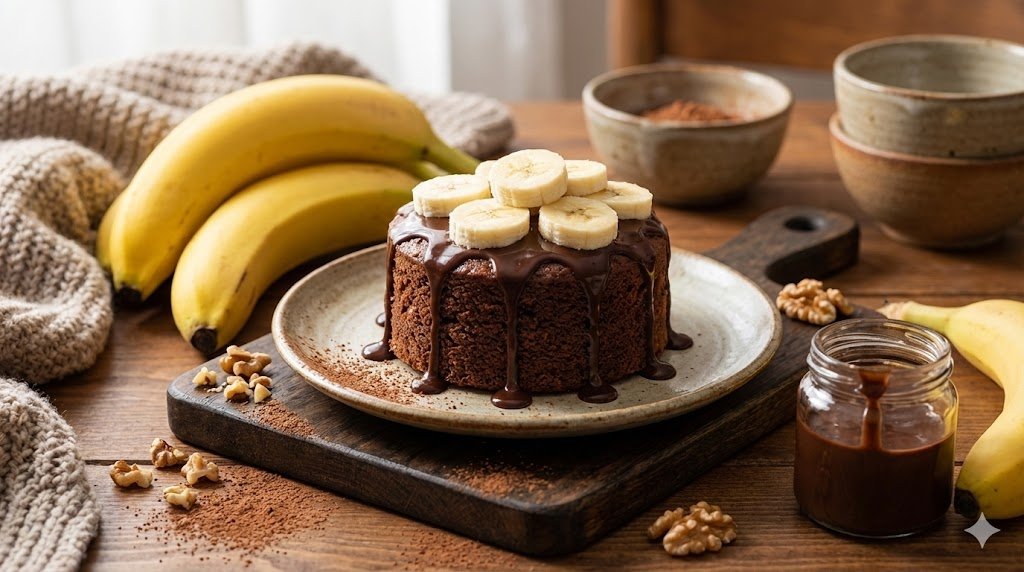 Bolo com frutas e calda